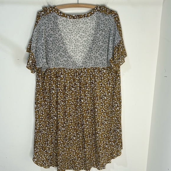 POL Brown Floral Mixed Print High Low Boho Mini Dress Size Large - Picture 14 of 16